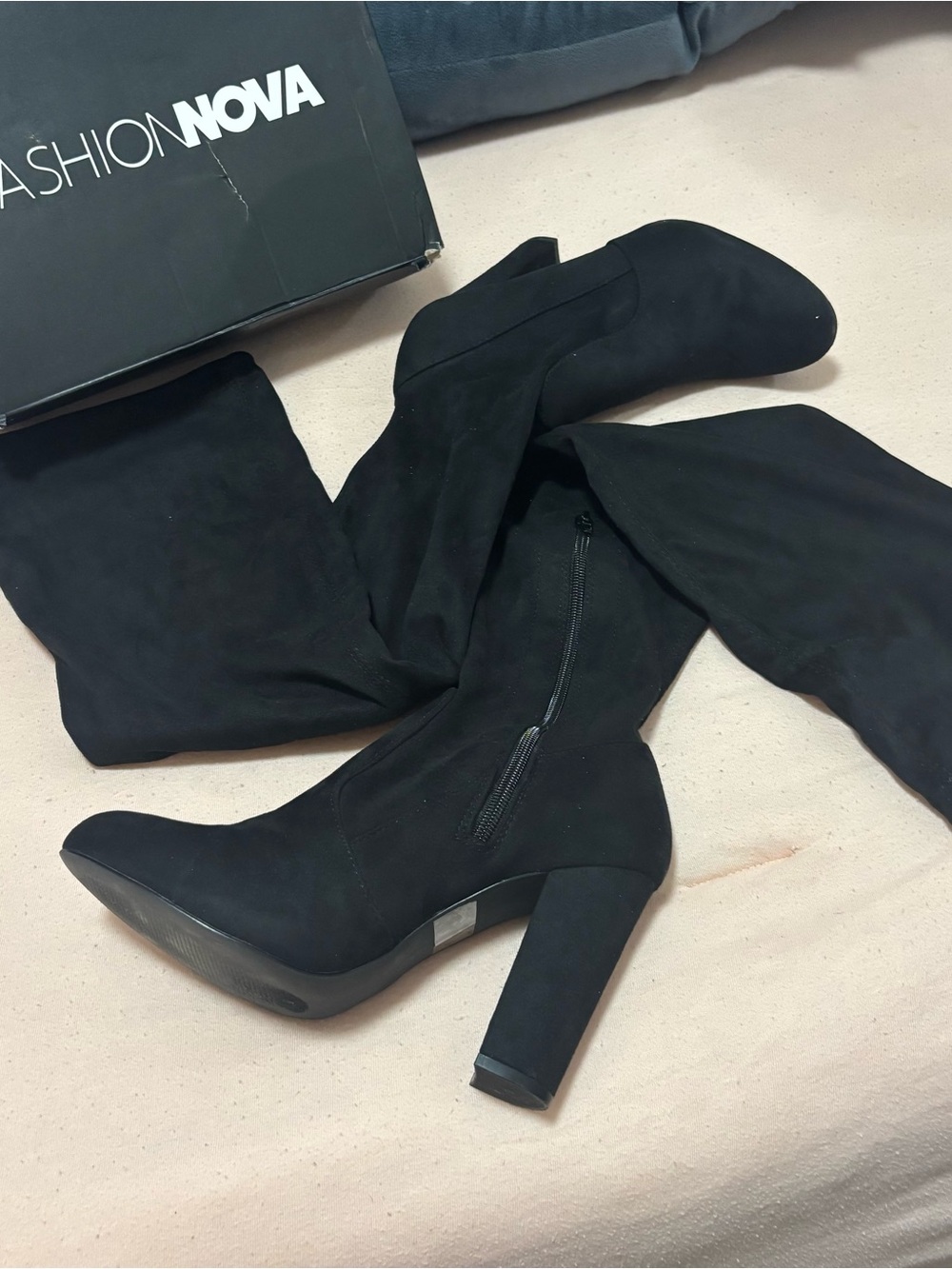 PAIGE Black Over-the-Knee Block Heel Boots